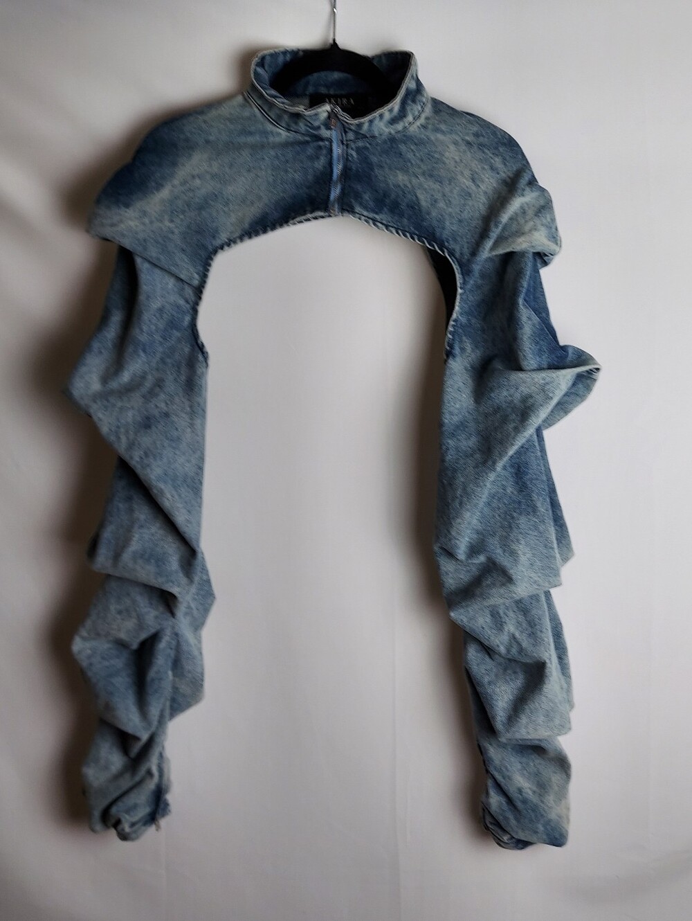 AKIRA Light Blue Washed Denim Shrug Jacket with Zip Detail